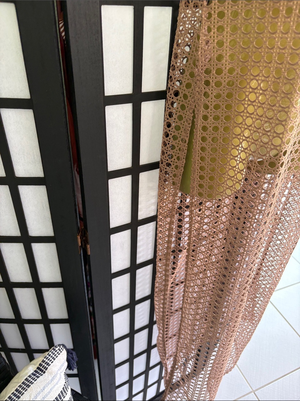 Crocheted Sheer Maxi Cover-Up Dress in brown. X-Large - Picture 5 of 5